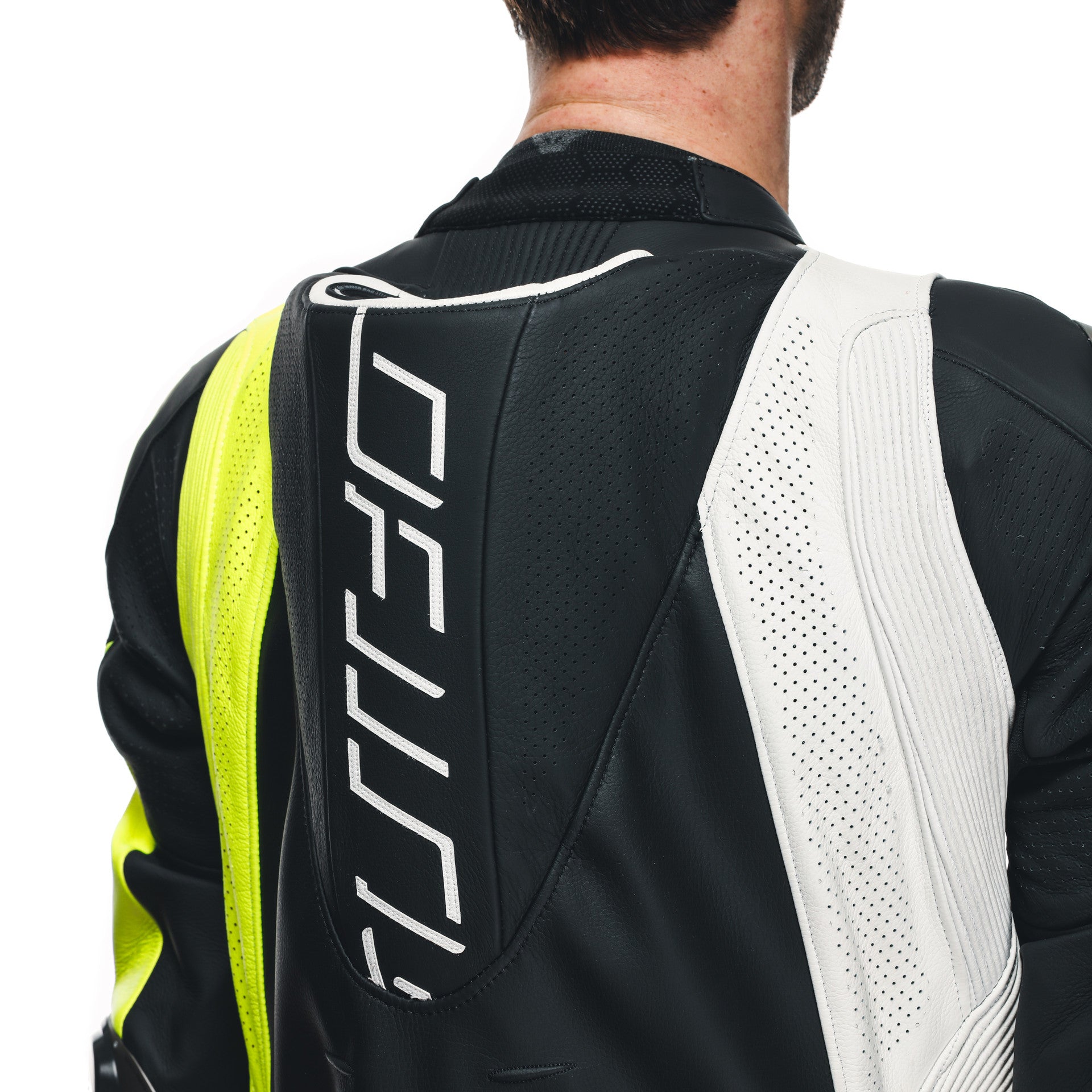 Dainese Audax D-ZIP jednocjeleni Kožno odijelo – Perforirani trkaći kombinezon | Muški | Crna/Neon Žuta 
