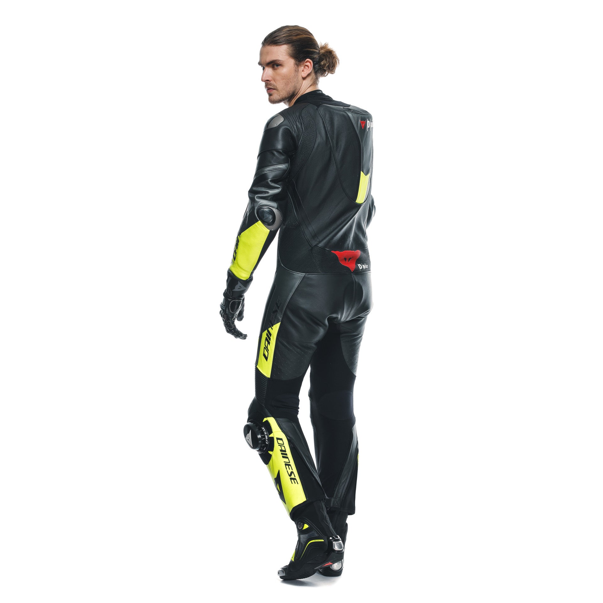 Dainese Misano 3 D-AIR® kombinezon Kožno odijelo – Perforirano zračno jastuče trkaći odijelo | Muški | Crna/Neon Žuta 