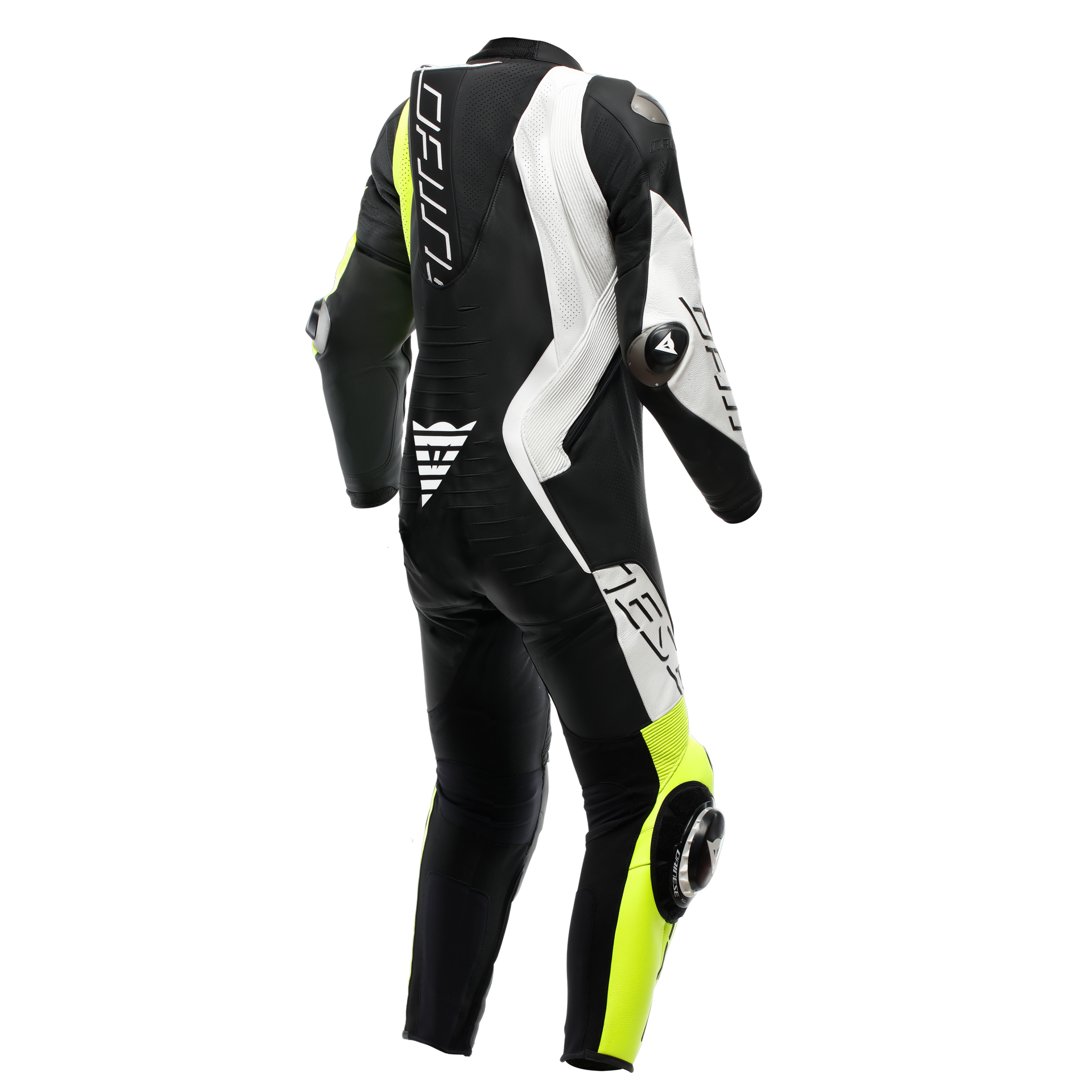 Dainese Audax D-ZIP jednocjeleni Kožno odijelo – Perforirani trkaći kombinezon | Muški | Crna/Neon Žuta 