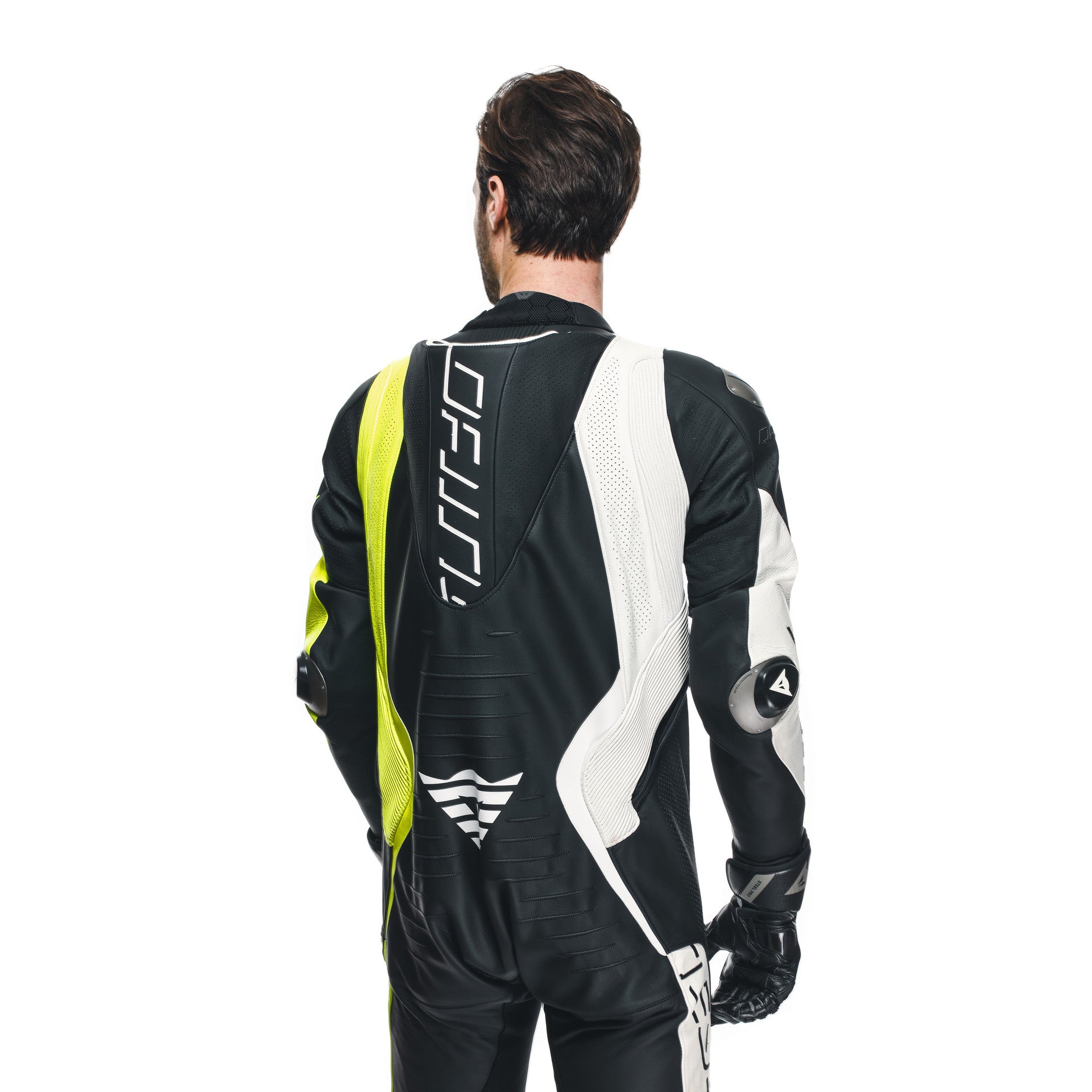 Dainese Audax D-ZIP jednocjeleni Kožno odijelo – Perforirani trkaći kombinezon | Muški | Crna/Neon Žuta 