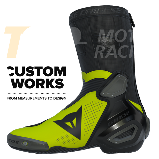Dainese Axial 2 Air Racing i cestovne motociklističke čizme | Muškarci | Crna / Fluogelb | Custom Works 