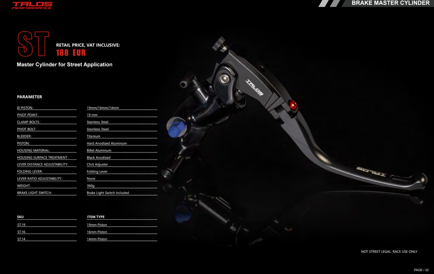 Talos CNC ST Radijalna Racing Kočiona Pumpa 14mm| ST.14 