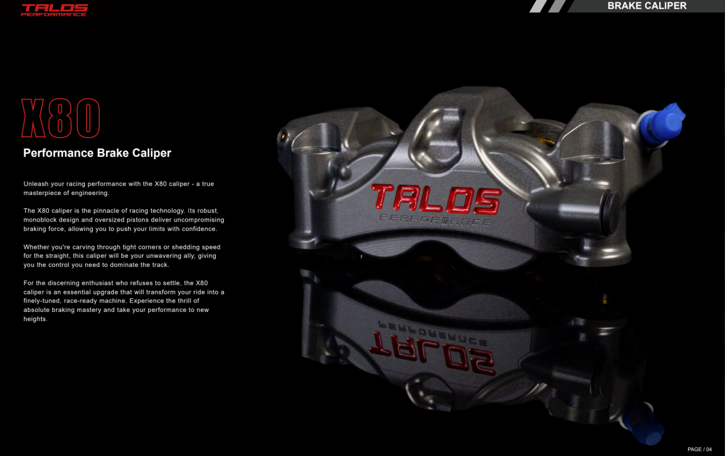 Talos X80 SBK Racing Monoblock P4 34/38 108mm kočioni čeljusti sprijeda desno | X80.108.HD.R 