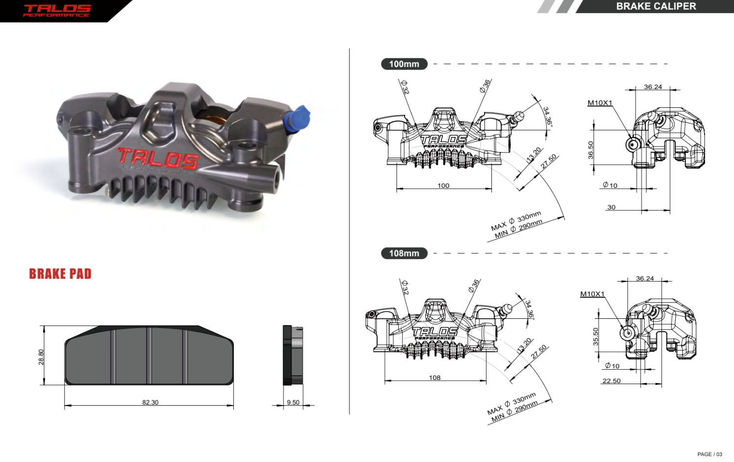 Talos X75 SBK Racing Monoblock P4 32/36 100mm kočiona čeljust naprijed desna | X75.100.HD.R 