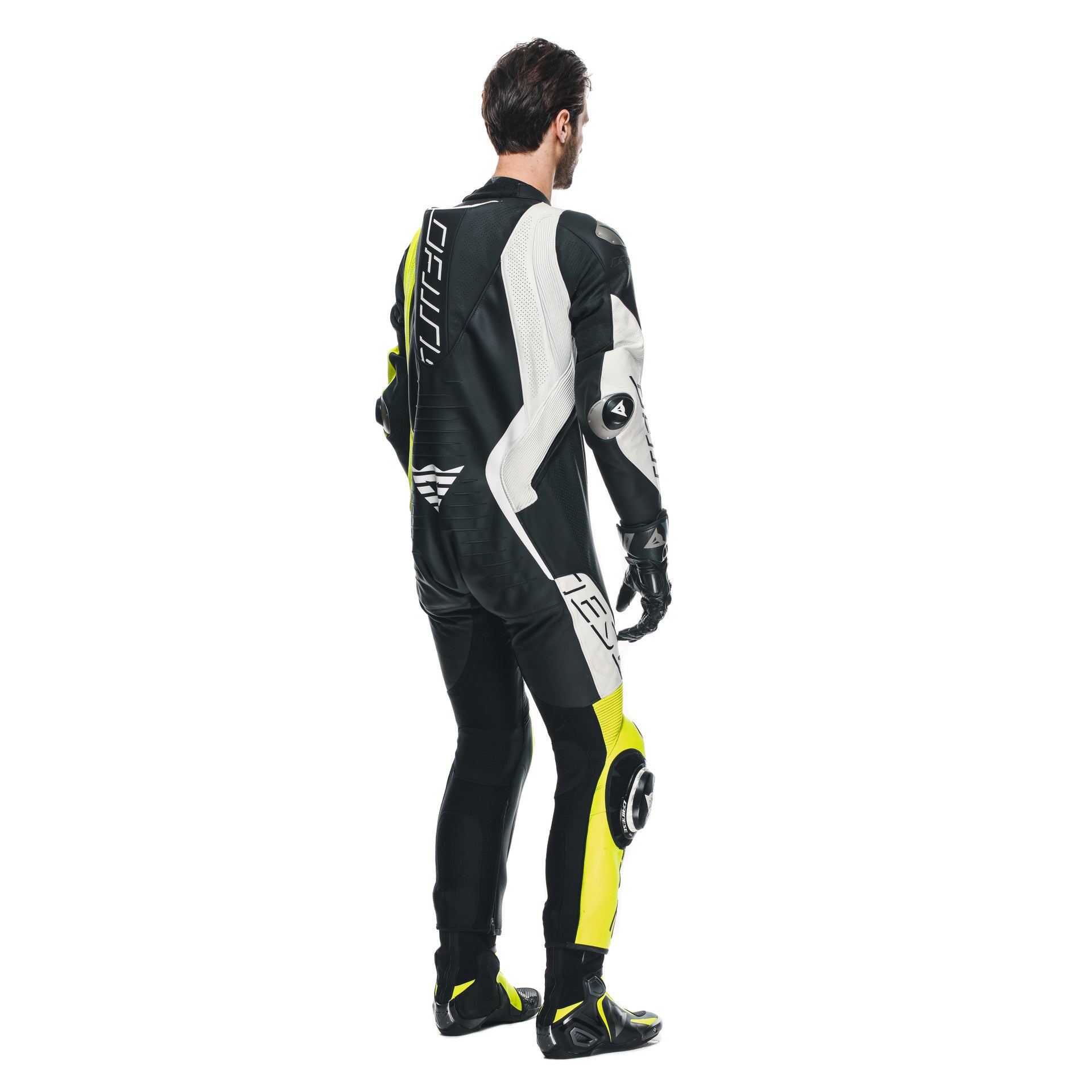 Dainese Audax D-ZIP jednocjeleni Kožno odijelo – Perforirani trkaći kombinezon | Muški | Crna/Neon Žuta 