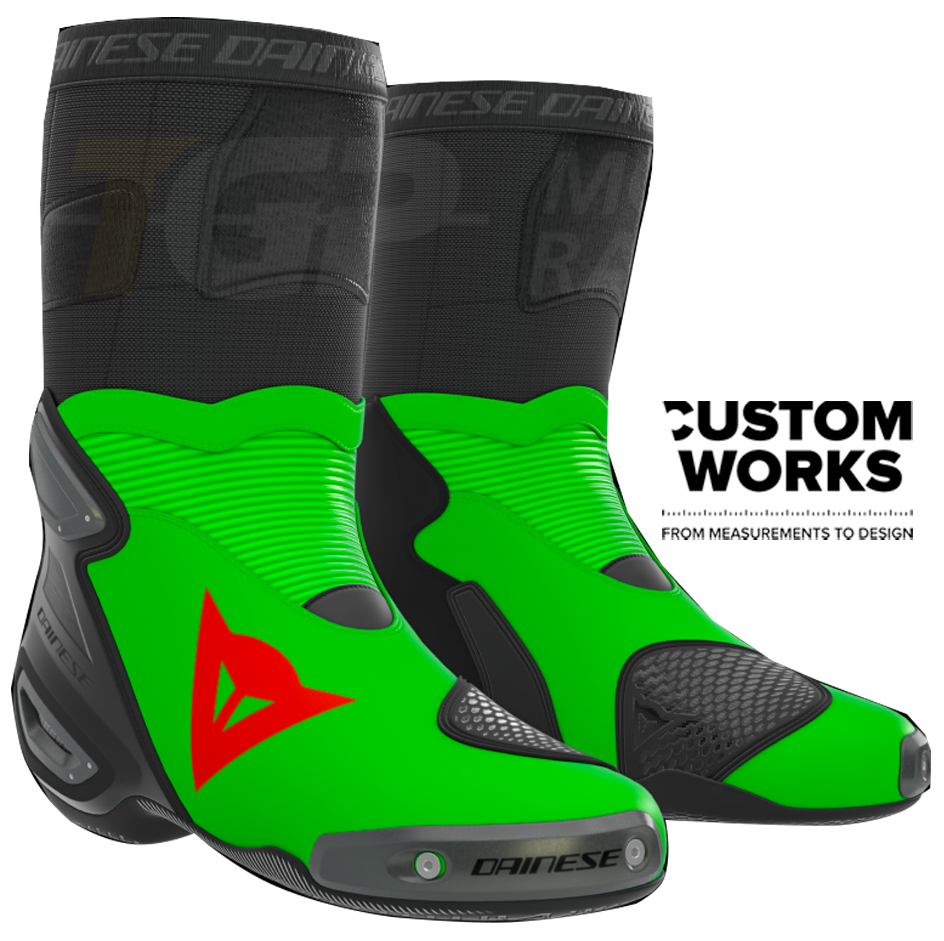 Dainese Axial 2 Racing i cestovne motociklističke čizme Franco Morbidelli Replica 2026 | Muškarci | Fluo zelena / Fluo crvena | Custom Works 