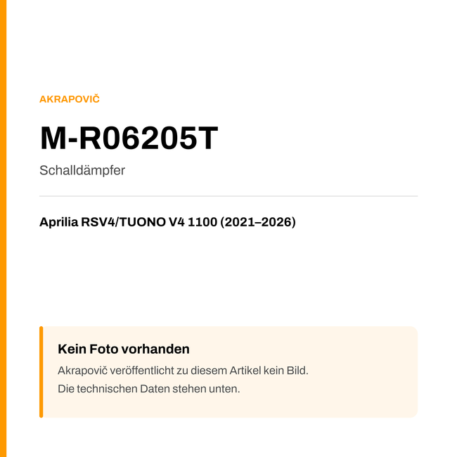 Akrapovic Schalldämpfer Aprilia RSV4 / TUONO V4 1100 (21-26) M-R06205T — Platzhalter, kein Herstellerfoto verfügbar