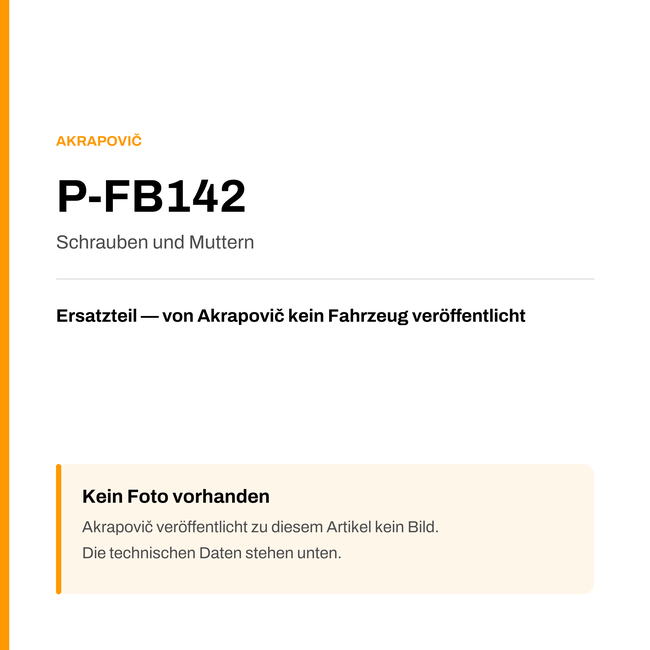 Akrapovic Schrauben und Muttern P-FB142 — Platzhalter, kein Herstellerfoto verfügbar
