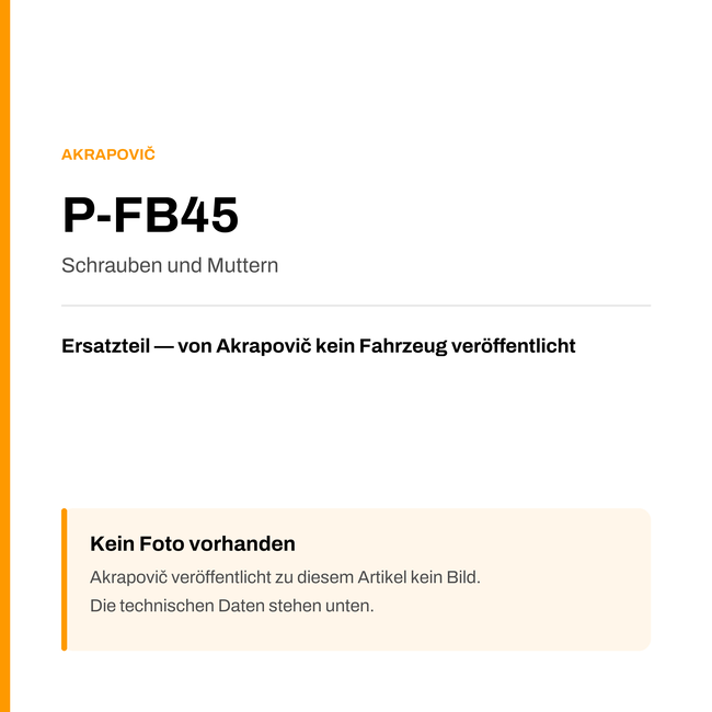 Akrapovic Schrauben und Muttern P-FB45 — Platzhalter, kein Herstellerfoto verfügbar