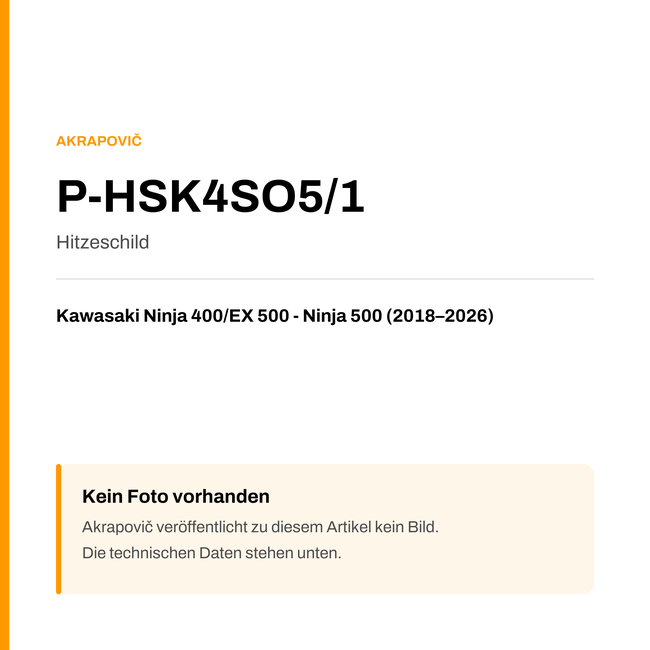Akrapovic Hitzeschild Kawasaki Ninja 400 / EX 500 - Ninja 500 (18-26) P-HSK4SO5/1 — Platzhalter, kein Herstellerfoto verfügbar