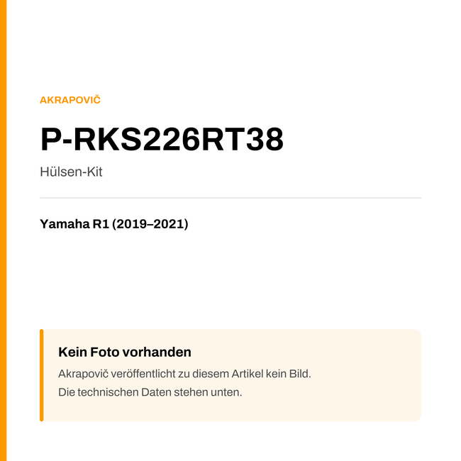 Akrapovic Hülsen-Kit Yamaha R1 (19-21) P-RKS226RT38 — Platzhalter, kein Herstellerfoto verfügbar