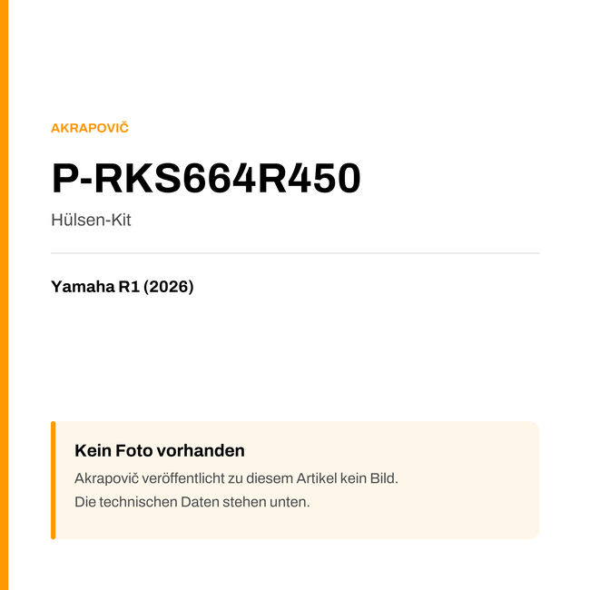 Akrapovic Hülsen-Kit Yamaha R1 (26-26) P-RKS664R450 — Platzhalter, kein Herstellerfoto verfügbar