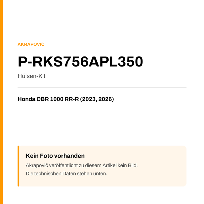 Akrapovic Hülsen-Kit Honda CBR 1000 RR-R (23-26) P-RKS756APL350 — Platzhalter, kein Herstellerfoto verfügbar