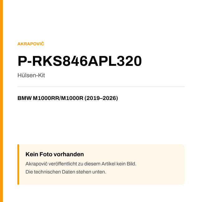 Akrapovic Hülsen-Kit BMW M1000RR / M1000R (19-26) P-RKS846APL320 — Platzhalter, kein Herstellerfoto verfügbar