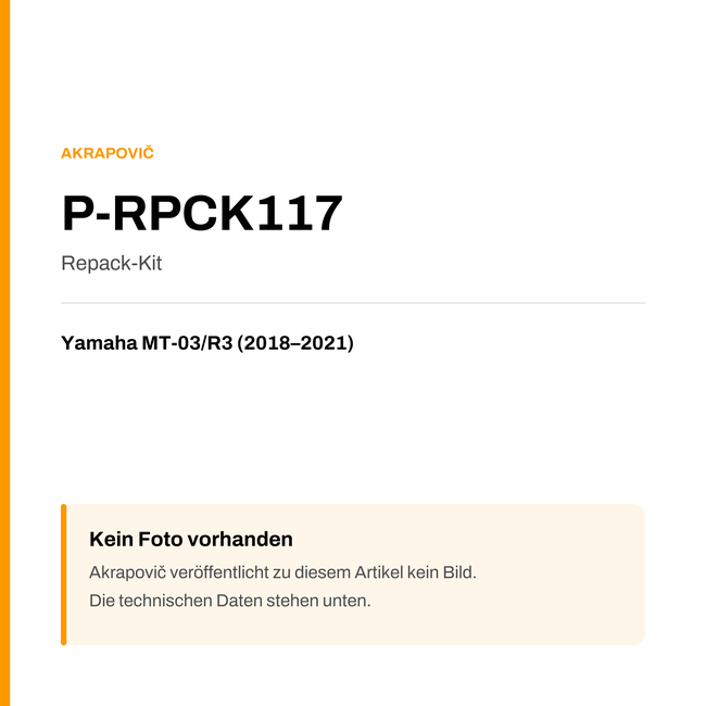 Akrapovic Repack-Kit Yamaha MT-03 / R3 (18-21) P-RPCK117 — Platzhalter, kein Herstellerfoto verfügbar