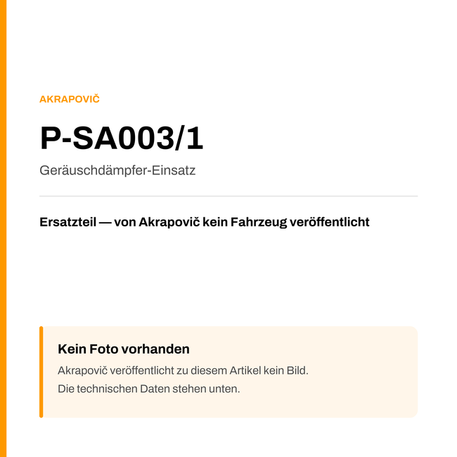 Akrapovic Geräuschdämpfer-Einsatz P-SA003/1 — Platzhalter, kein Herstellerfoto verfügbar