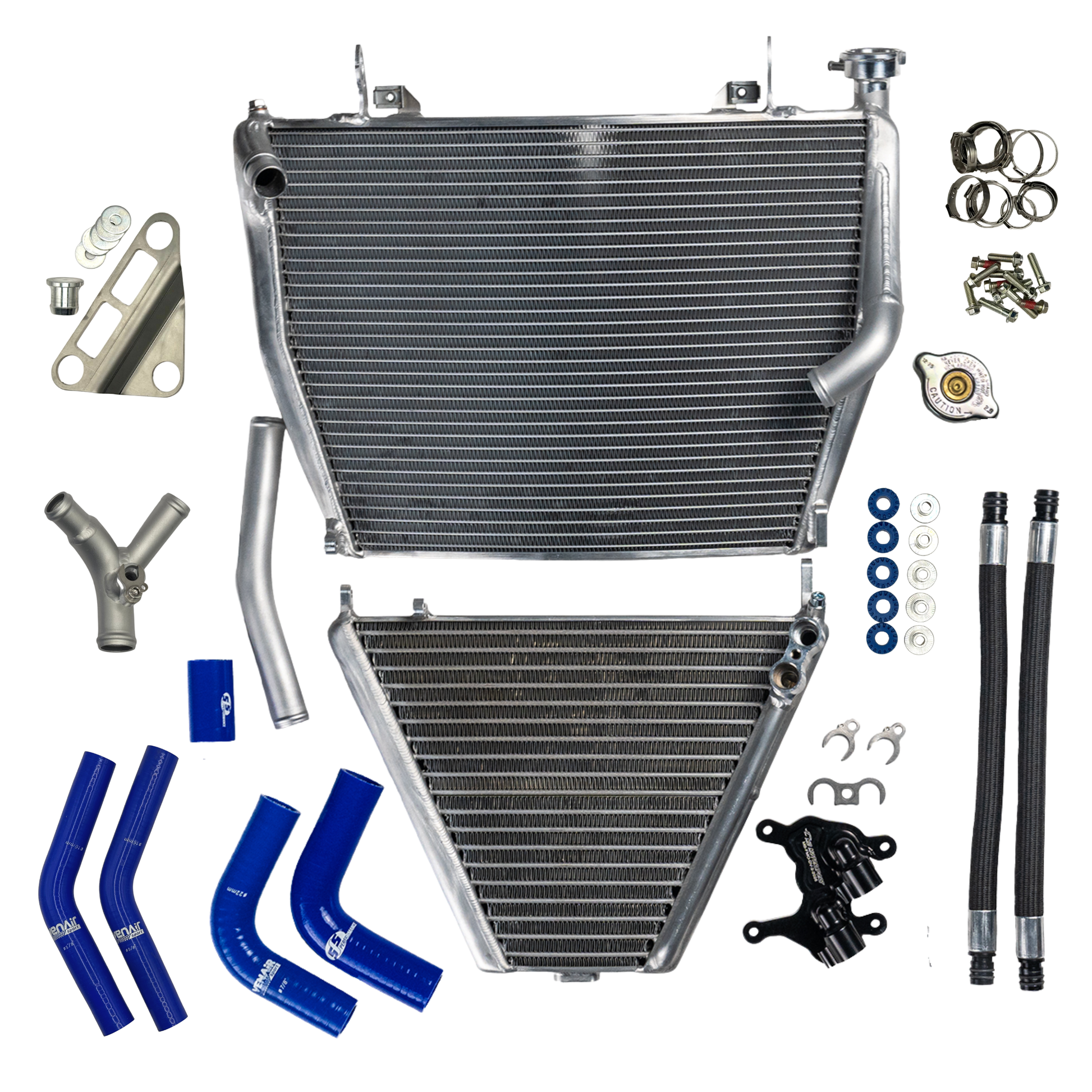 Feel Racing FR.014.KIT kompletter Lieferumfang: Wasserkühler, Ölkühler, 3-Wege-Verteiler, Silikonschläuche und Kleinteile