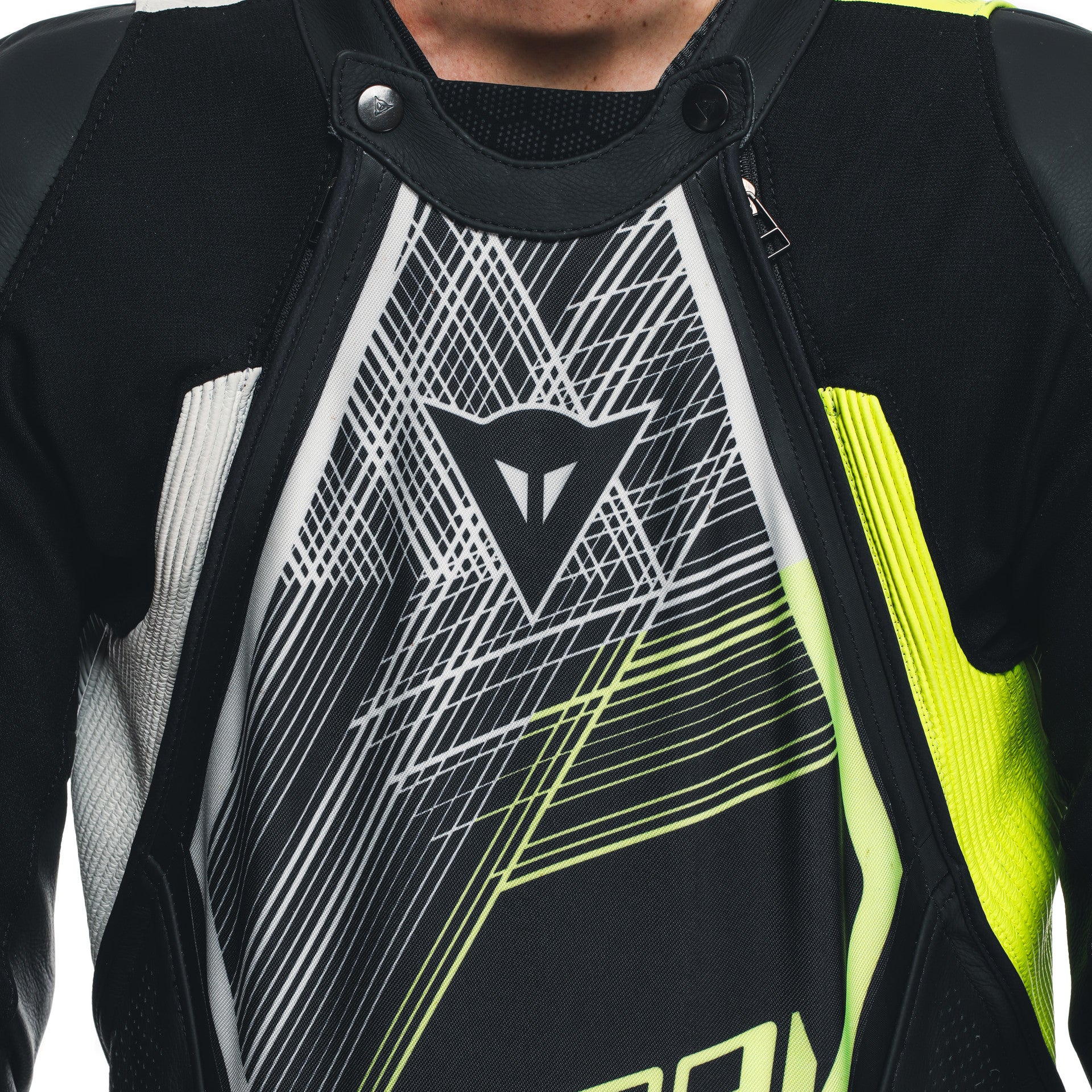 Dainese Audax D-ZIP jednocjeleni Kožno odijelo – Perforirani trkaći kombinezon | Muški | Crna/Neon Žuta 