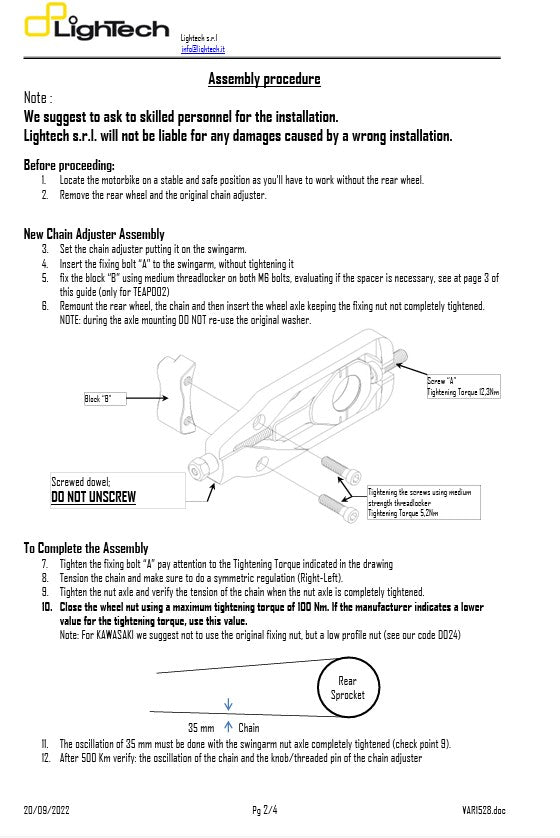 Podesivač lanca LighTech Yamaha YZF-R1 RN22 (09-14) TEYA004 