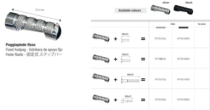 LighTech zamjenska noga fiksna 70,5 mm – Srebrna/Crna | RFTR245–248 