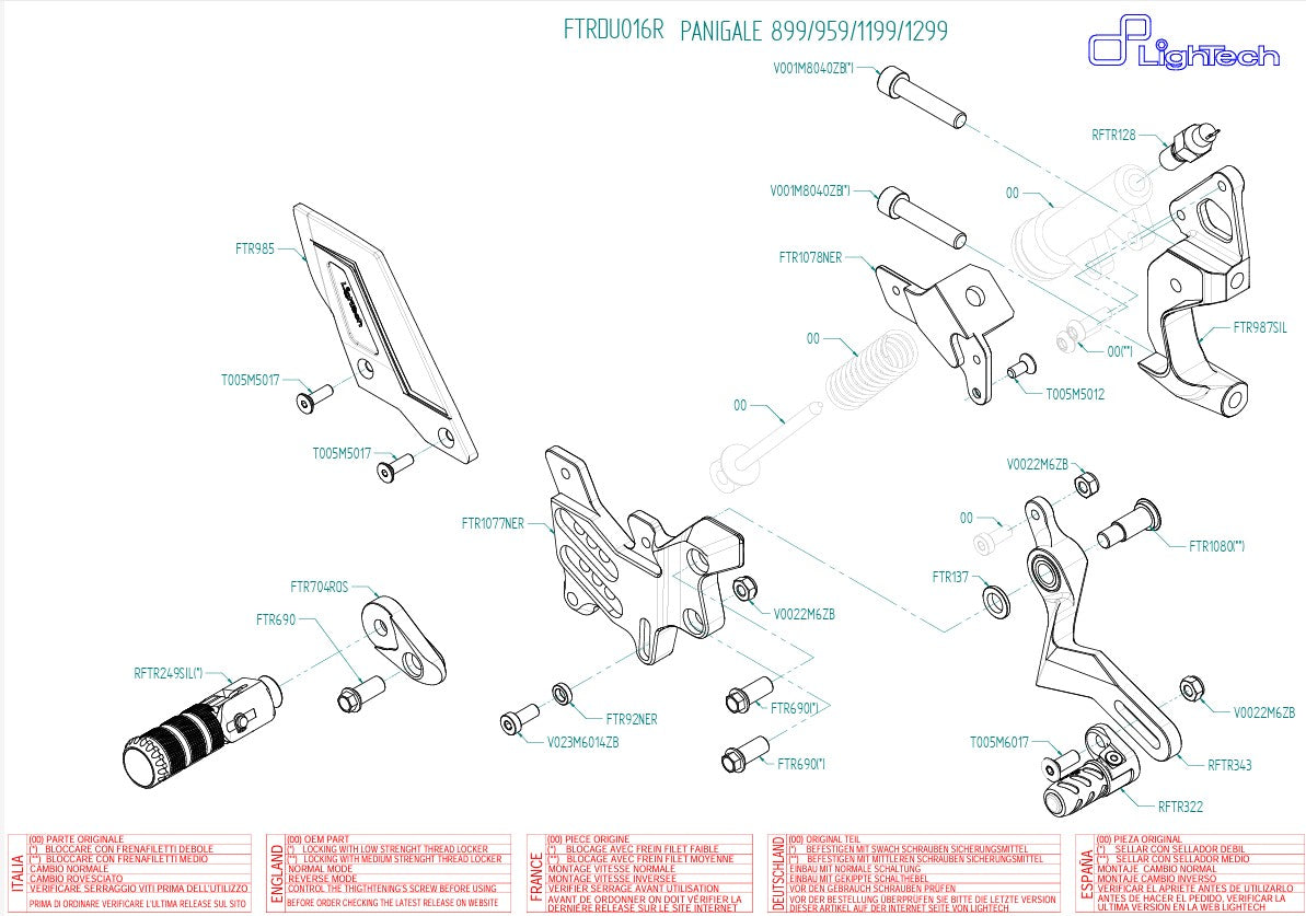 Fußrastenanlage R LighTech obrnuta promjena Ducati Panigale V2 955 (20-24) FTRDU016R 