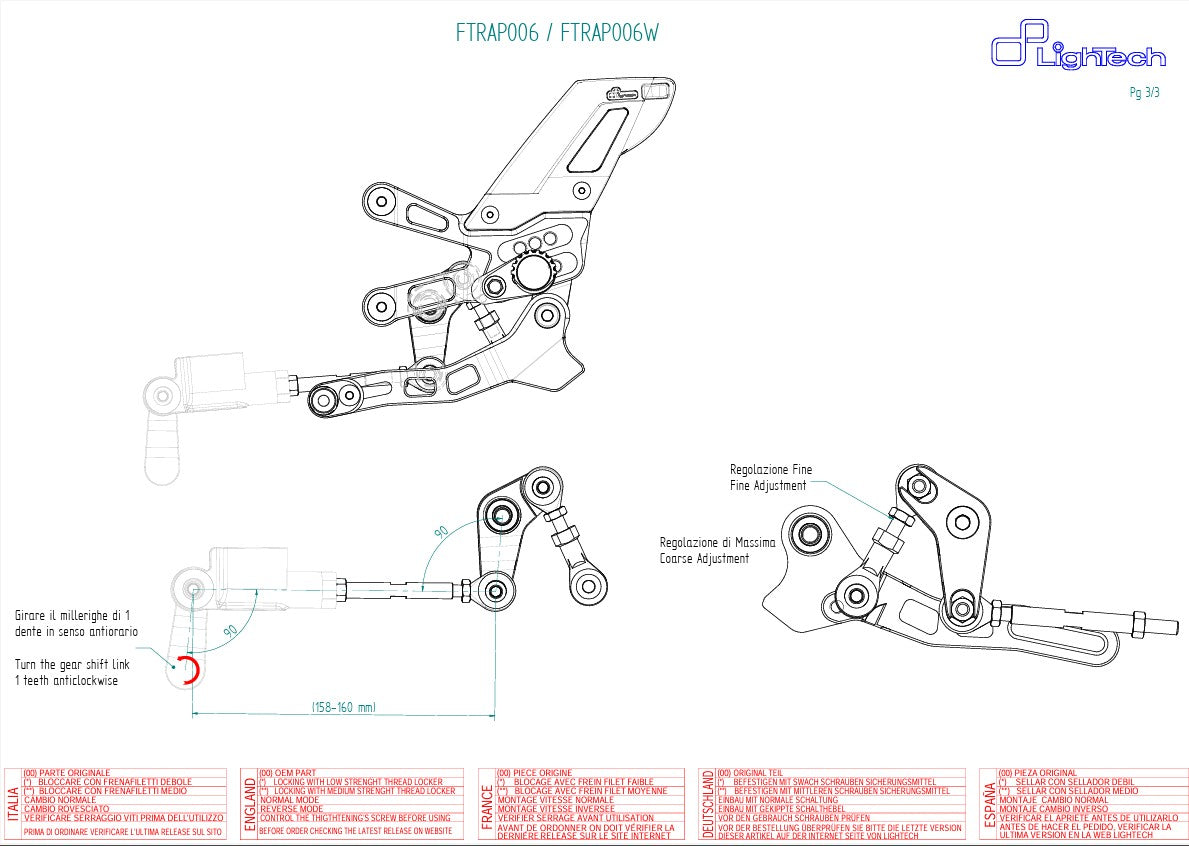 Sustav za prebacivanje LighTech obrnuti za Aprilia RSV4/RF/RR/1100 Factory (17-26) FTRAP006/W 
