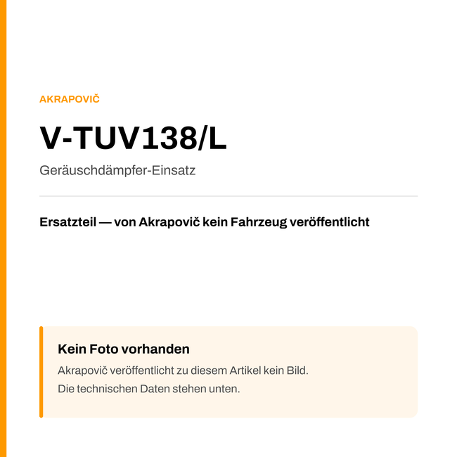 Akrapovic Geräuschdämpfer-Einsatz V-TUV138/L — Platzhalter, kein Herstellerfoto verfügbar