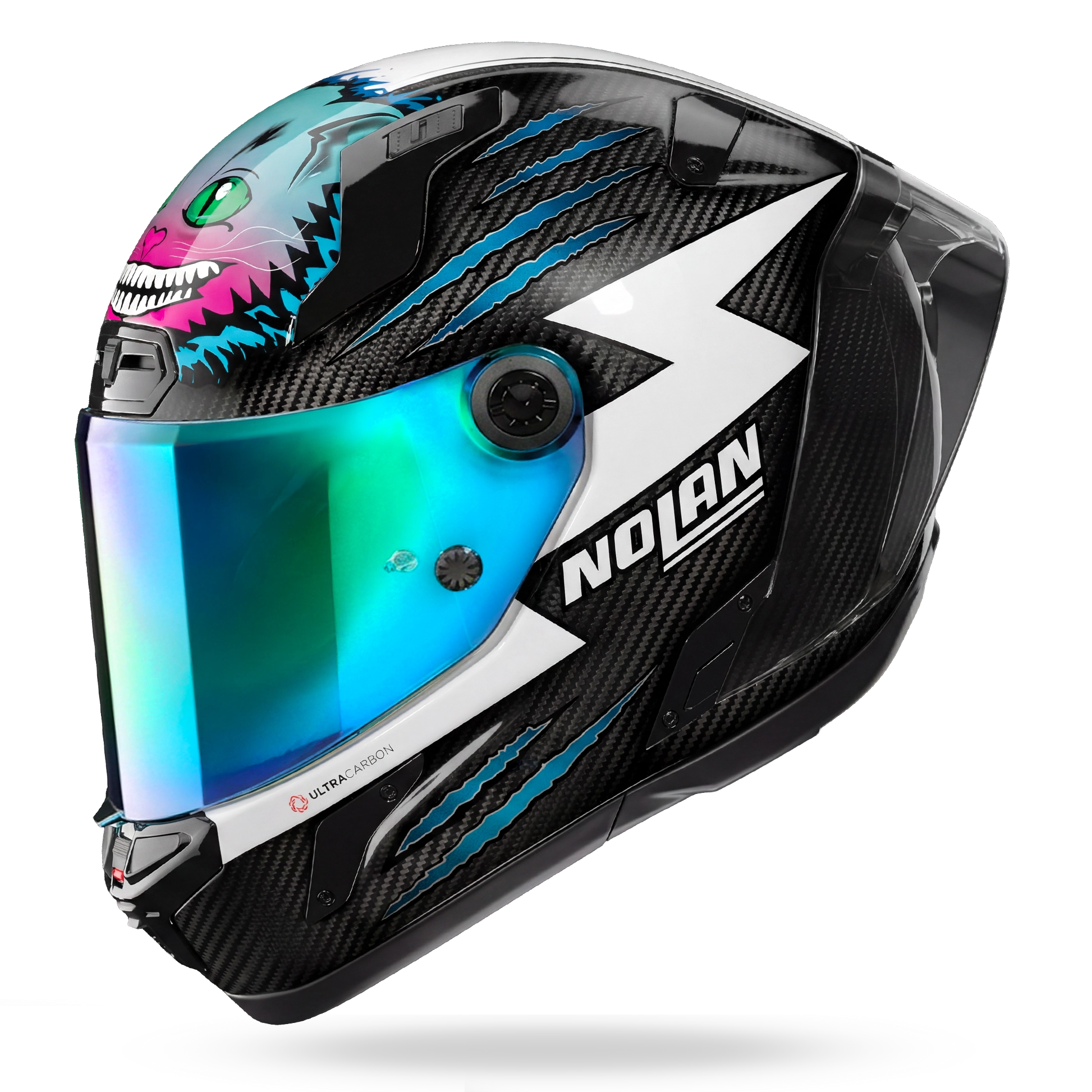 Nolan X-804 RS Ultra Carbon Helm Dom Herbertson Replica Aquamarin Weiß 382 – Seitenansicht
