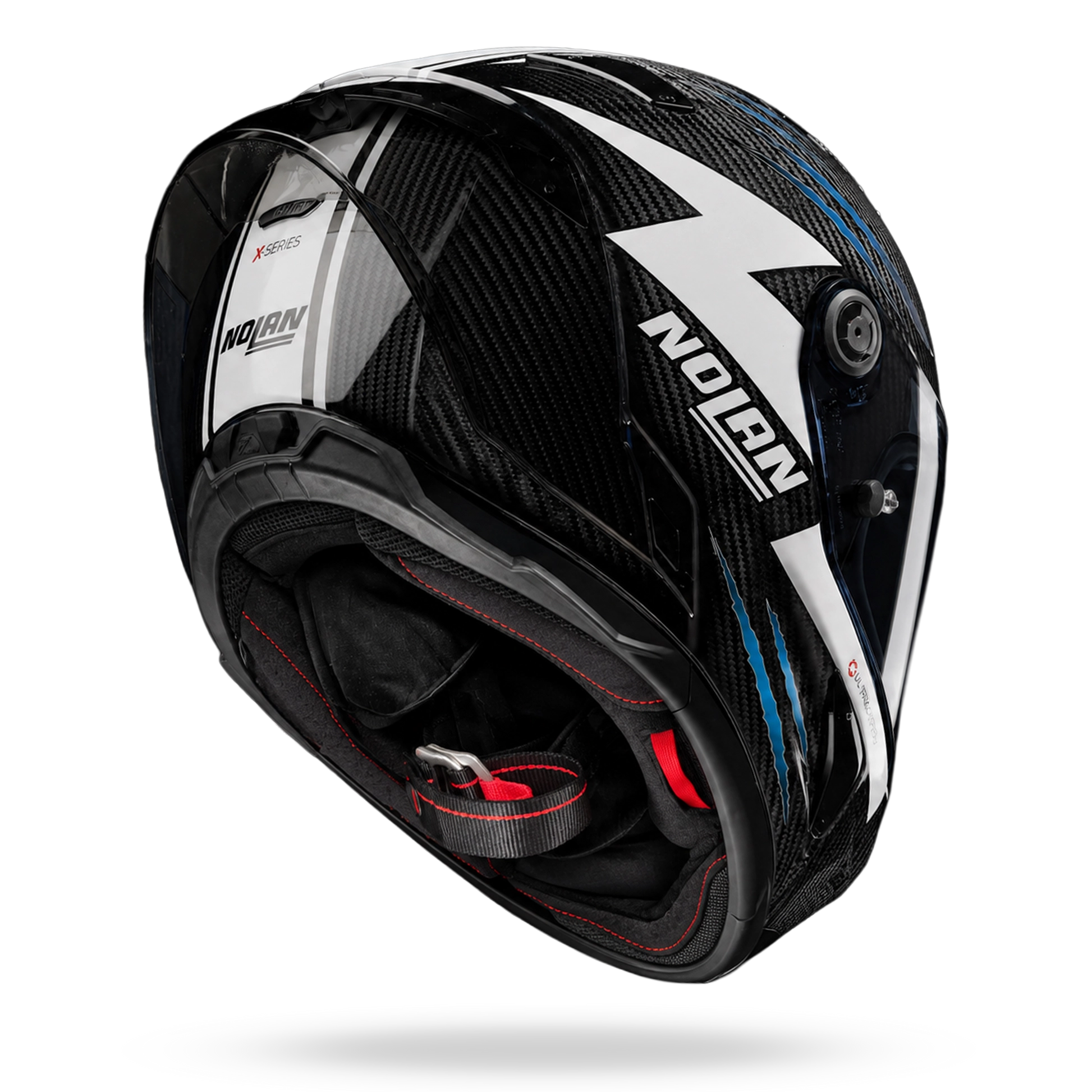 Nolan X-804 RS Ultra Carbon Helm Dom Herbertson Replica Aquamarin Weiß 382 – Heckansicht