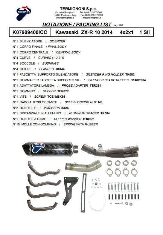 Termignoni kompletni ispušni sustav Titanium Kawasaki ZX-10 R/RR (16-20) K08010200TCC 