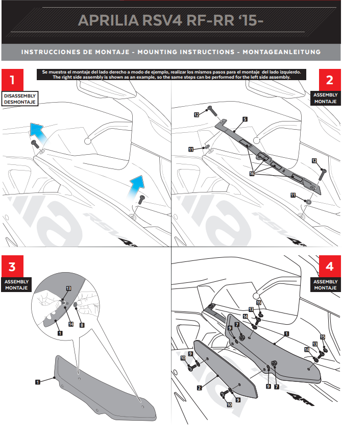 Winglets Spoiler Downforce Aprilia RSV4/RR/RF/1100 Factory (15-20) Puig 2334 