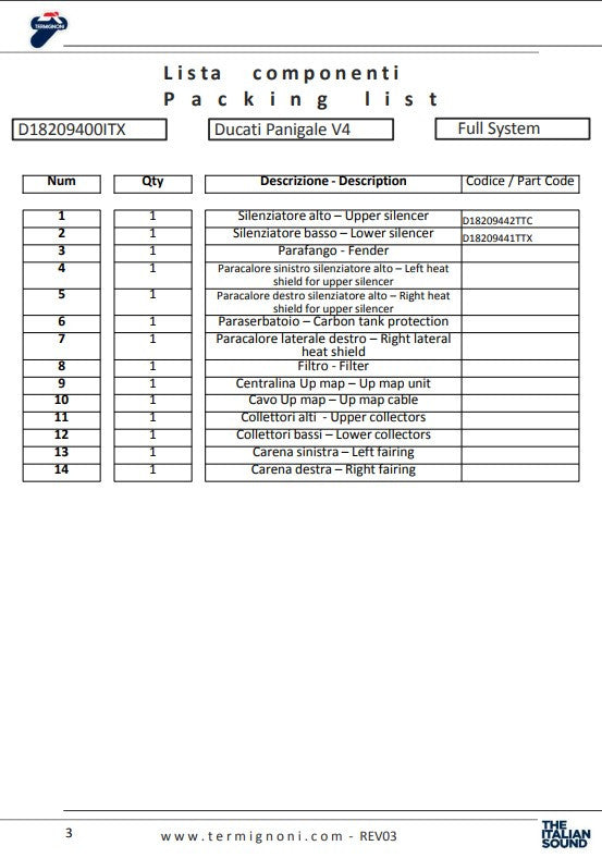 Termignoni kompletna ispušna sustava Titanium 4USCITE za Ducati Panigale V4/S (18-24) D18209401TTX 
