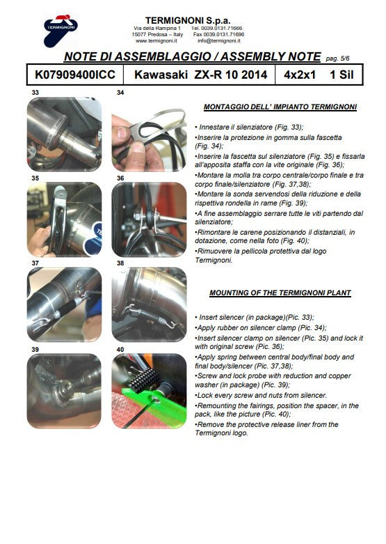 Termignoni kompletni sustav od nehrđajućeg čelika za Kawasaki ZX-10 R/RR (16-20) K07909400ICC 
