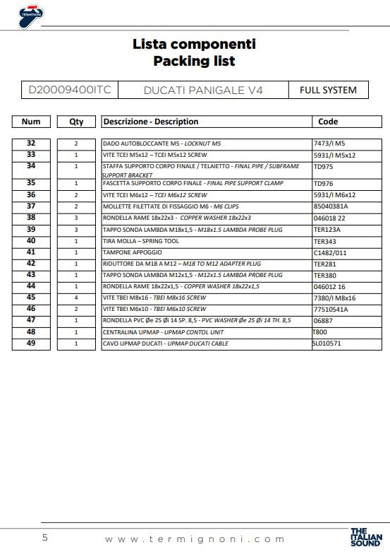 Termignoni kompletna ispušna sustava od nehrđajućeg čelika D200 RHT Ducati Panigale V4/S (18-24) D20009400ITC 