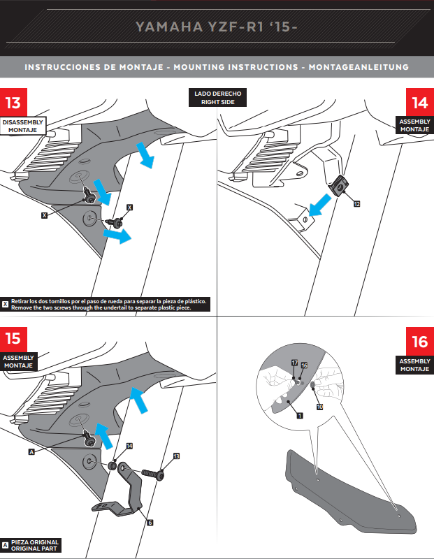 Puig Winglets Spoiler Downforce Yamaha YZF-R1/M RN32 RN49 (15-19) 9766 