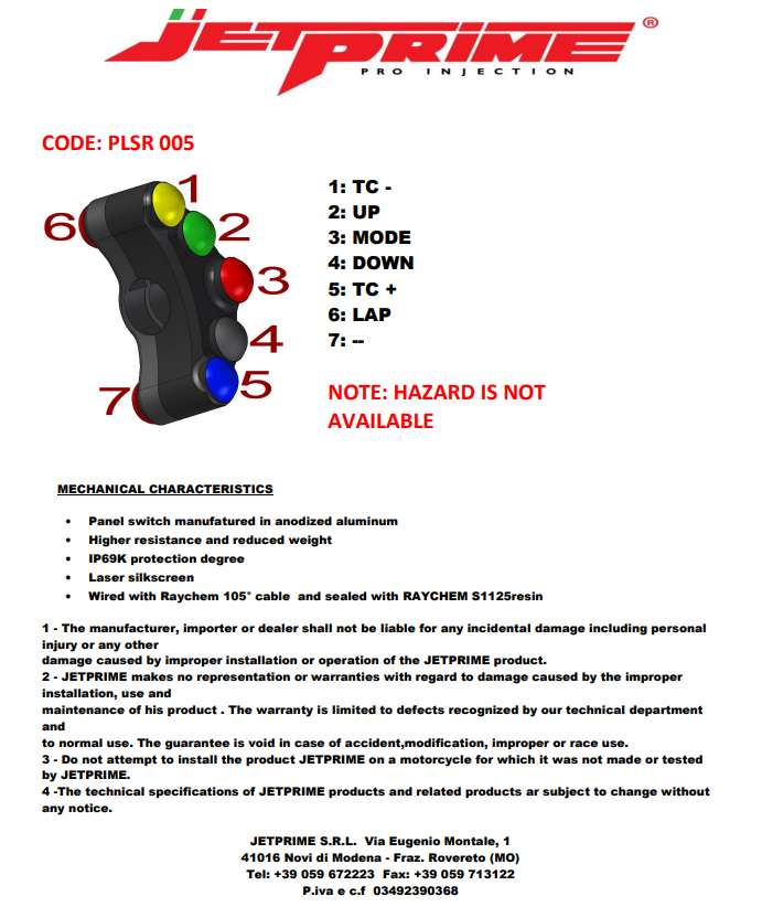 Race lijevi prekidač upravljača JetPrime Ducati Panigale 1199/R/S (12-17) JP PLSR 005 