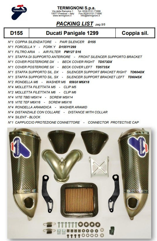 Termignoni Slip-On Kit Carbon Ducati Panigale 959 (16-19) D155102CPT+D155Y2 