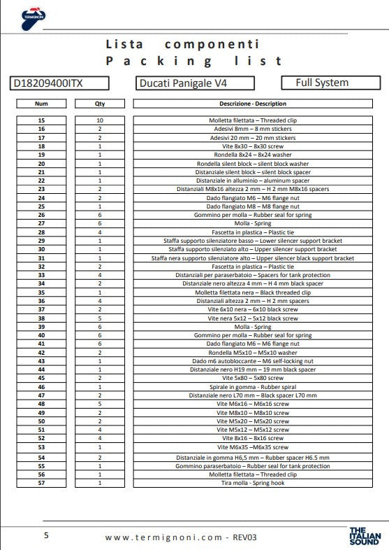 Termignoni kompletna ispušna sustava od nehrđajućeg čelika 4USCITE Ducati Panigale V4/S (18-24) D18209401ITX 