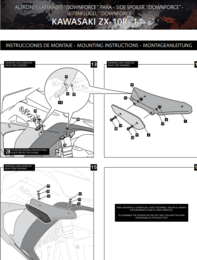 Puig Winglets Spoiler Downforce Kawasaki ZX-10 R/RR (11-20) 9882 