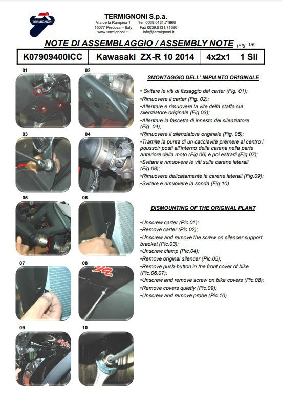 Termignoni kompletni sustav od nehrđajućeg čelika za Kawasaki ZX-10 R/RR (16-20) K07909400ICC 
