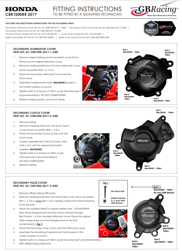 Zaštitna navlaka za paljenje GBRacing Honda CBR 1000 RR SC77 (17-19) 