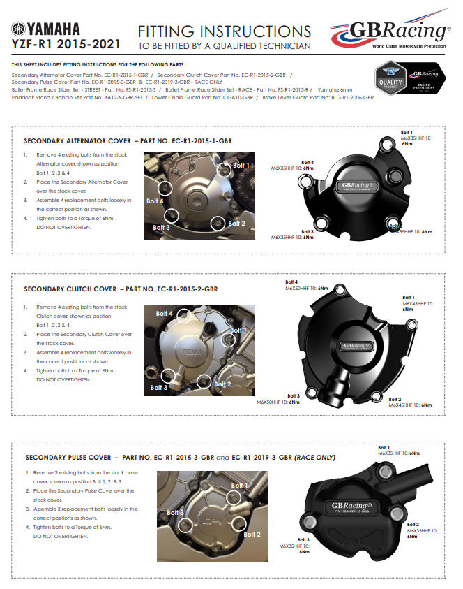 Zaštitna navlaka za zaštitu od paljenja GBRacing Yamaha YZF-R1/M RN32, RN49 i RN65 (15-26) 