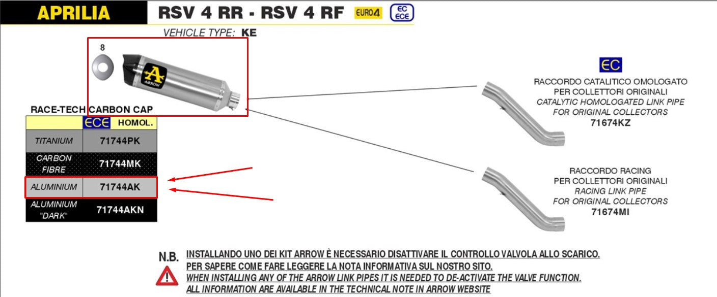Arrow Slip-On Race-Tech aluminij Aprilia RSV4/RR/RF (17-18) 71744AK 