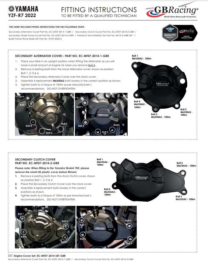 Zaštitna obloga za alternator GBRacing Yamaha YZF-R7 (21-26) 