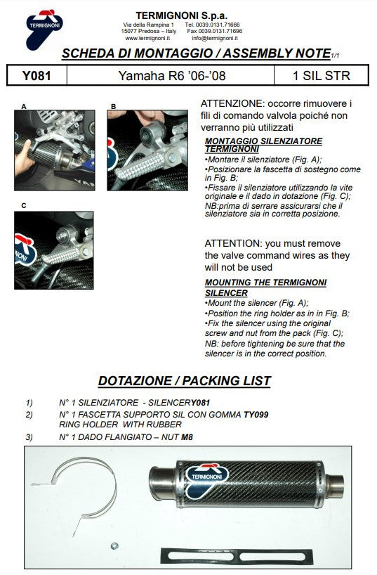 Termignoni Slip-On Classic-GP Yamaha YZF-R6 (06-26) Y081080CR 