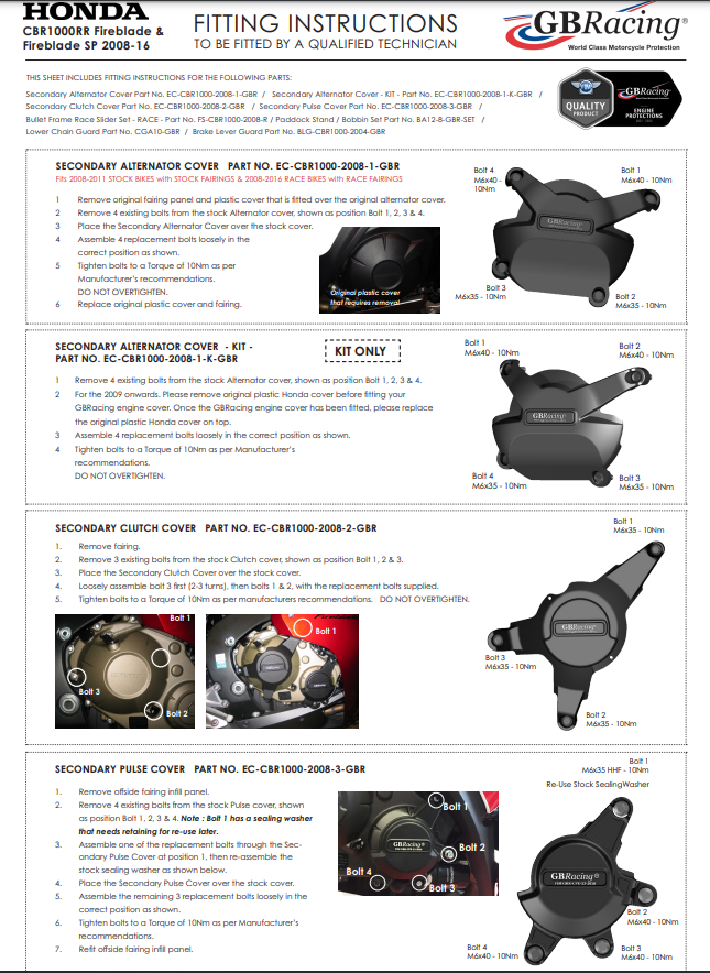 Zaštitna obloga za zaštitu od paljenja GBRacing Honda CBR 1000 RR (08-16) 